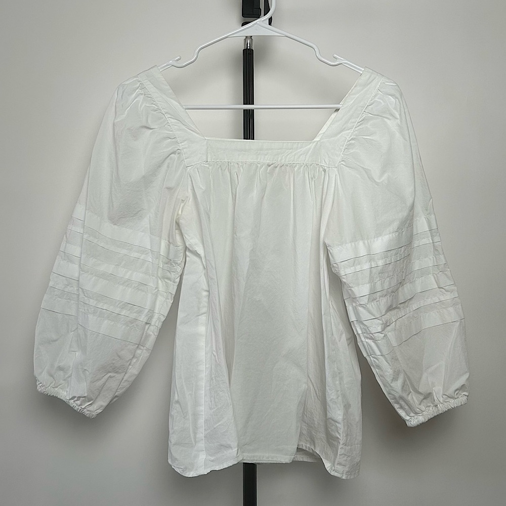 Madewell women’s “Square-Neck Pleat-Sleeve Top”, white, size XS